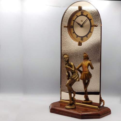 Art Deco 1930s Spelter Lady Figure Peach Mirror Mantel Clock image-1