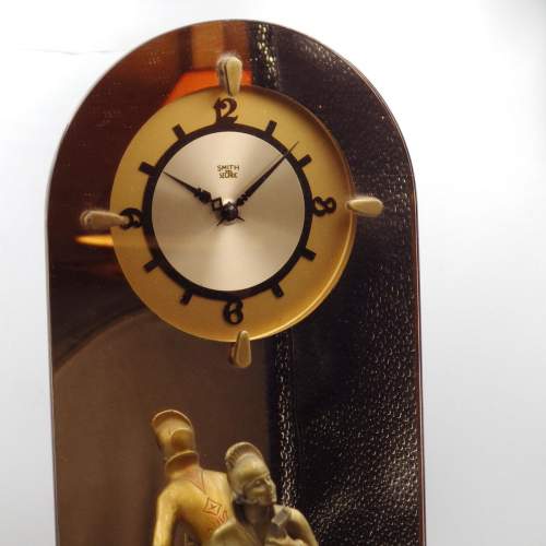 Art Deco 1930s Spelter Lady Figure Peach Mirror Mantel Clock image-2
