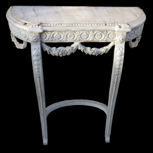 Antique French 19th Century Marble Top Carved Wood Console Table