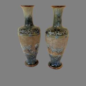 A Pair of Doulton Vases Decorated by Hannah Barlow