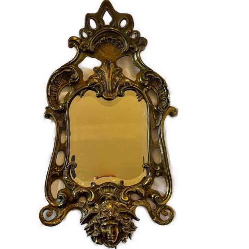 19th Century Heavy Ornate Rococo Baroque Style Brass Mirror image-1