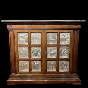 19th Century Marble Topped Cabinet with Silver Panels