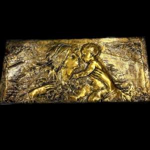 20th Century Brass High Relief Repousse Wall Plaque