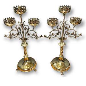 Late Victorian Pair of Brass Candelabras