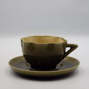 Linthorpe Pottery Green Art Pottery Tea Cup & Saucer
