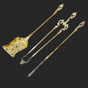 Set of 19th Century Heavy Brass Fire Irons