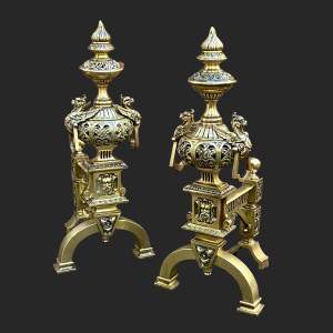 Pair of 19th Century Country House Brass Fire Dogs