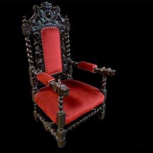 William & Mary Carved Oak Throne Chair