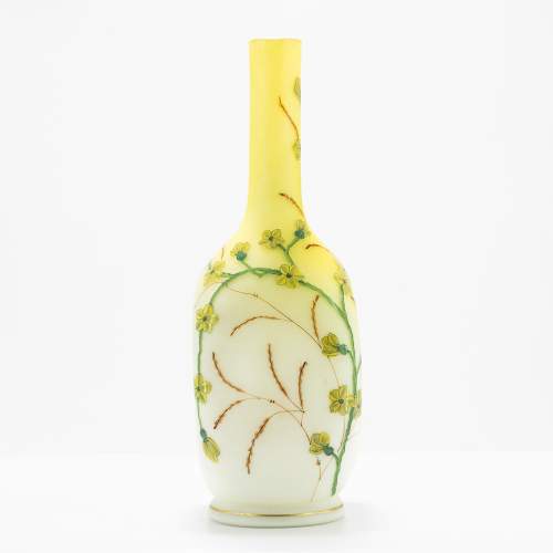 An Antique Ovoid Yellow Glass Vase with Enamelled Flowers image-2