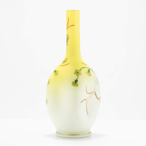 An Antique Ovoid Yellow Glass Vase with Enamelled Flowers image-3
