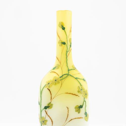 An Antique Ovoid Yellow Glass Vase with Enamelled Flowers image-4