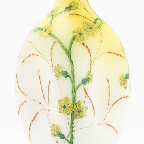 An Antique Ovoid Yellow Glass Vase with Enamelled Flowers image-5