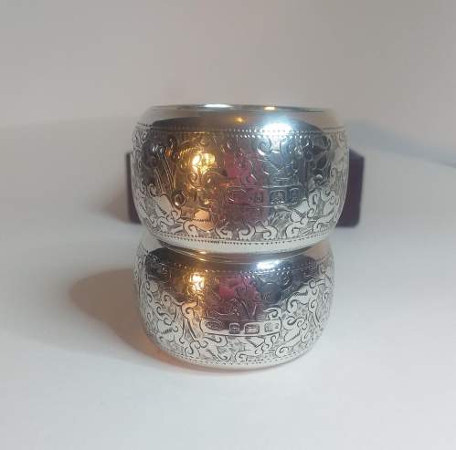 Early 20th Century Silver Floral Engraved Napkin Rings image-4