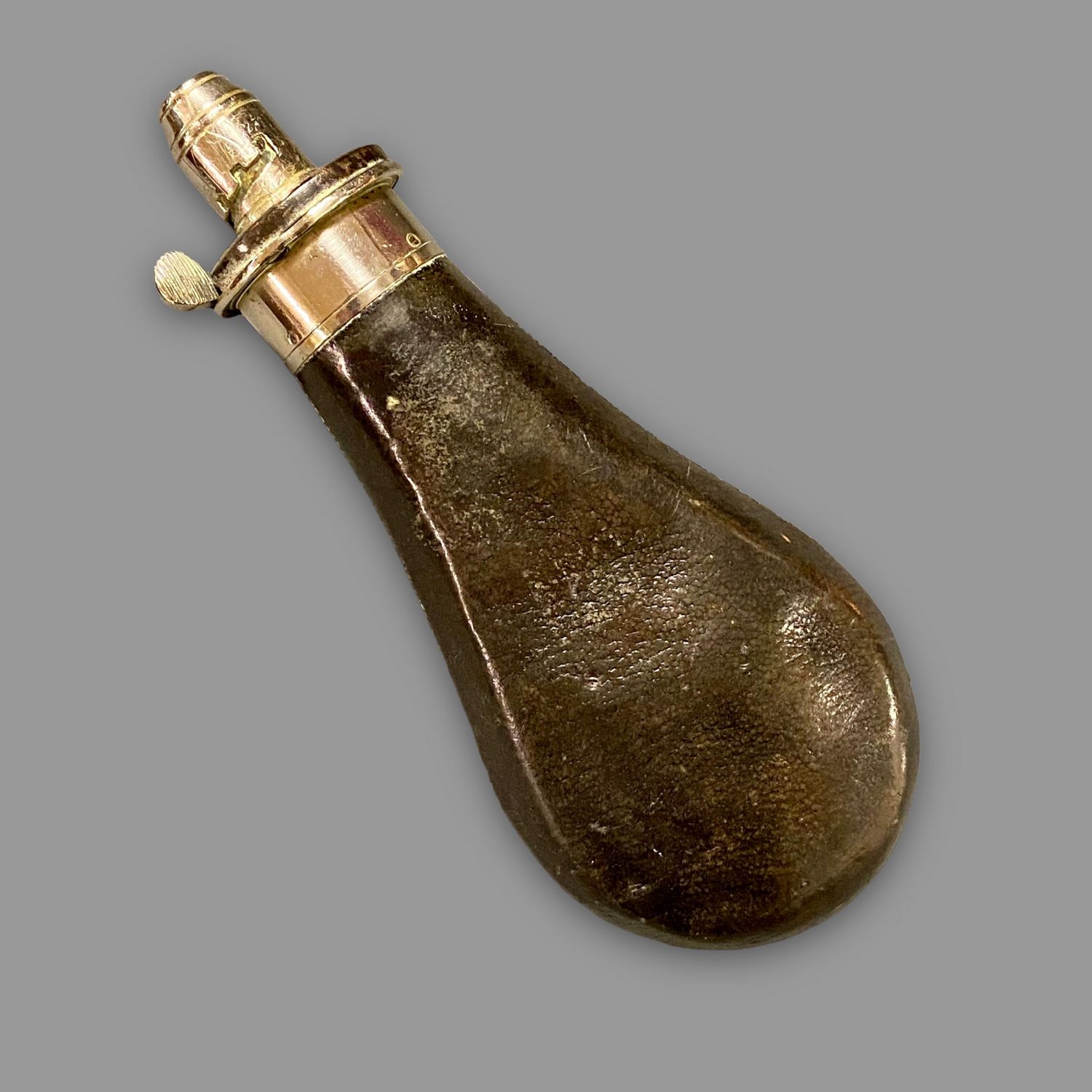 Antique Military Leather Powder Flask - Militaria - Hemswell Antique Centres