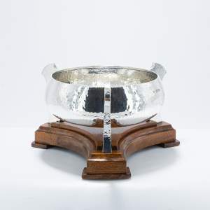 A Large Antique English Sterling Silver Tyg Bowl on Custom Stand
