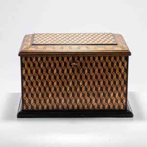 A Fine Antique Mahogany and Cube Marquetry Jewel Box