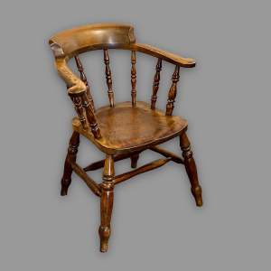Victorian Oak and Beech Smokers Bow Armchair
