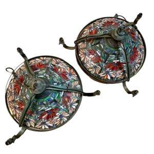 Pair of Late 20th Century Large Tiffany Style Ceiling Lamps