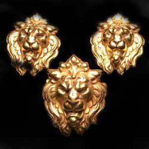 Vintage Askew Lion Ring and Earring Set