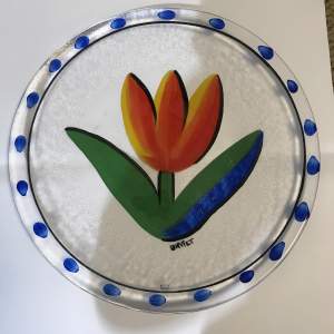 1990s  Glass Tulip Plate by ULRIKA HYDMAN VALIEN for Kosta Boda