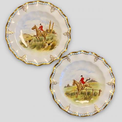 Pair of Hand Painted Royal Crown Derby Signed Hunting Plates image-1