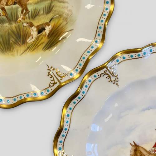 Pair of Hand Painted Royal Crown Derby Signed Hunting Plates image-4