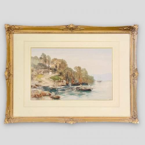 Signed Watercolour Rowing Home by Earnest William Haslehust image-1
