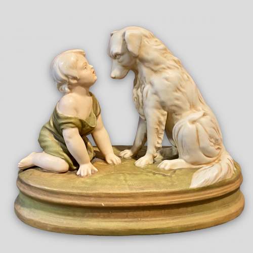 Early 20th Century Royal Dux Figure of a Child with Dog image-1