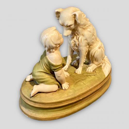 Early 20th Century Royal Dux Figure of a Child with Dog image-2