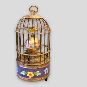 20th Century Brass and Enamel Bird Cage Clock