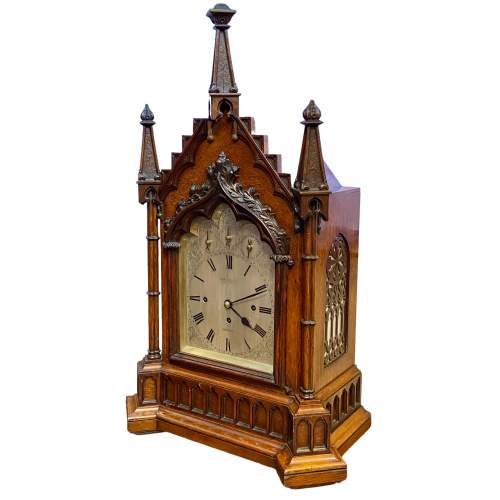 Gothic Oak Cased Triple Fusee Bracket Clock image-1