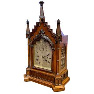 Gothic Oak Cased Triple Fusee Bracket Clock