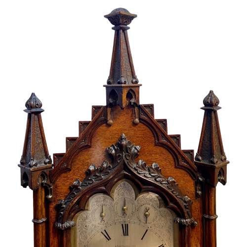Gothic Oak Cased Triple Fusee Bracket Clock image-2