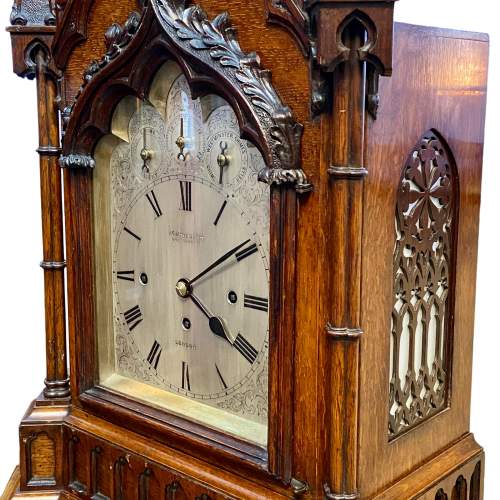 Gothic Oak Cased Triple Fusee Bracket Clock image-3