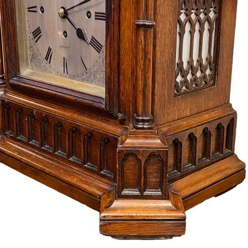 Gothic Oak Cased Triple Fusee Bracket Clock image-4
