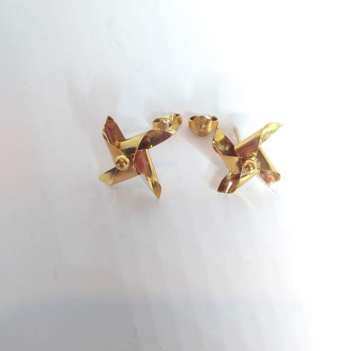 Rare 9ct Gold Spinning Pinwheel Earrings image-1