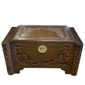 Heavily Carved Oriental Camphor Wood Trunk