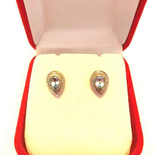 9ct Gold Topaz and Diamond Pear shape Stud Earrings image-2