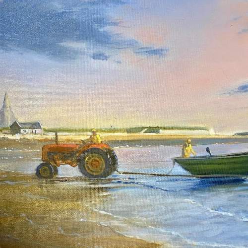 Ron Freeman Acrylic on Panel Painting of Newbiggin by the Sea image-2