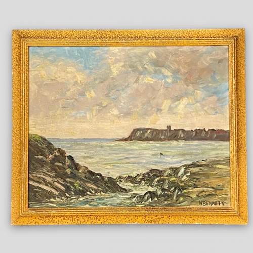 Harold Bennett Oil on Board Scarborough Castle from North Bay image-1