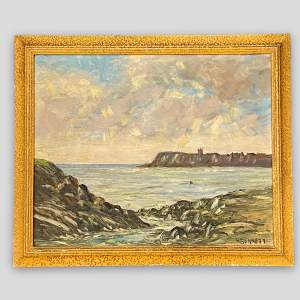 Harold Bennett Oil on Board Scarborough Castle from North Bay