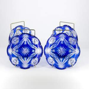 Set of Four Bohemian Blue and Clear Cut Glass Shallow Bowls