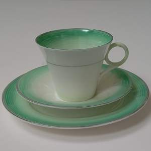 Art Deco Shelley Regent Green Swirls Trio of Cup Saucer and Plate