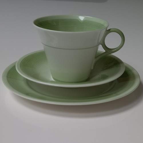 Art Deco Shelley Regent Swirls Sage Green Cup Saucer & Plate Trio image-1