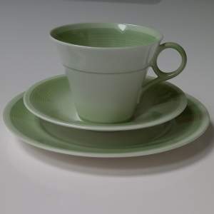 Art Deco Shelley Regent Swirls Sage Green Cup Saucer & Plate Trio