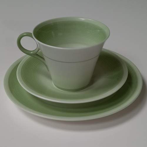 Art Deco Shelley Regent Swirls Sage Green Cup Saucer & Plate Trio image-2