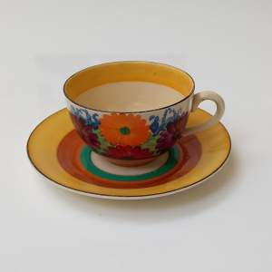 Clarice Cliff Globe Bizarre Hand Painted Gay Day Cup and Saucer