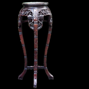 Chinese 19th Century Carved Hardwood & Marble Tall Vase Stand
