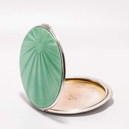 Large Sterling Silver and Green Guilloche Enamel Compact image-2