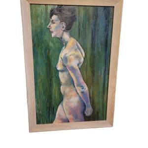 Contemporary Study of Female Nude Figure - Oil on Board Painting